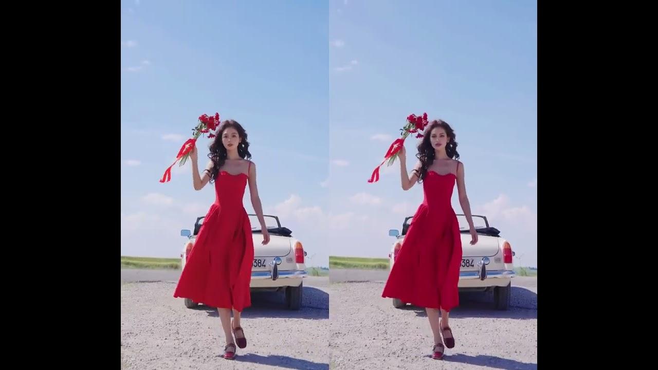 Red-dress portrait face swap